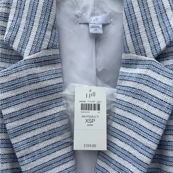 J. Jill Classic Blue and White Striped Double Breasted Blazer Size petite XS - Picture 5 of 14